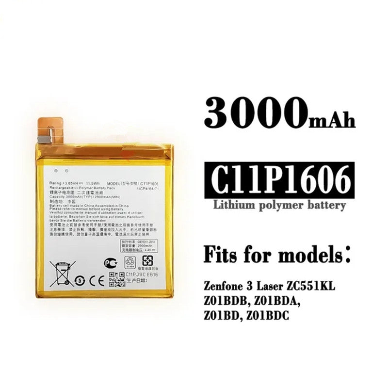Replacement Battery for ASUS Zenfone 3 Laser (ZC551KL), C11P1606 Replacement Battery for ASUS Zenfone 3 Laser (ZC551KL), C11P1606
